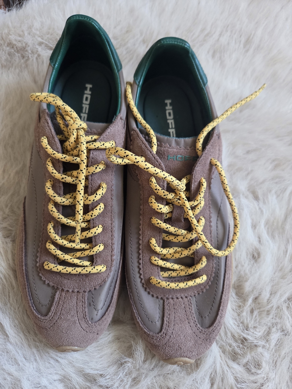 Hoff Brown Bridge Mkii Shoes  Suede Sneakers with Yellow Accent Laces Sz 8.5/ 40